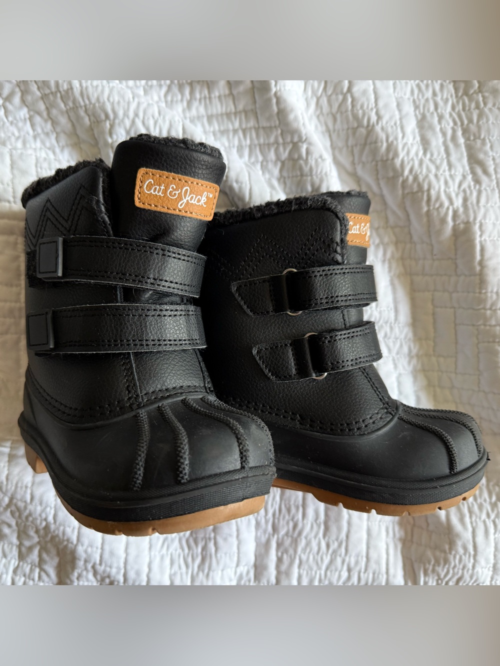 Cat & Jack Black Kids' Winter Boots with Tan Logo Patch